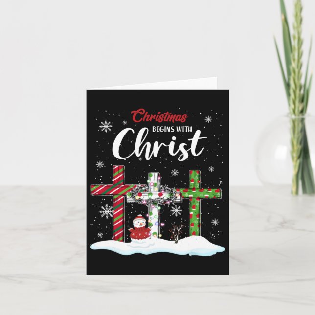 Cartão O Natal Começa Com O Cristo Snowman Christian Cro (Frente)