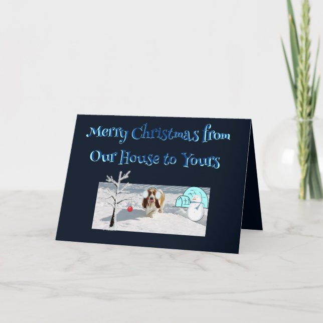 Cartão O Natal Deseja a Bela Basset na Neve (Frente)