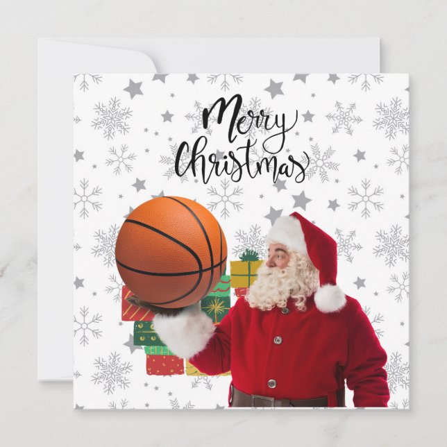 Cartão O Papai Noel de Basquete está jogando no Natal (Frente)