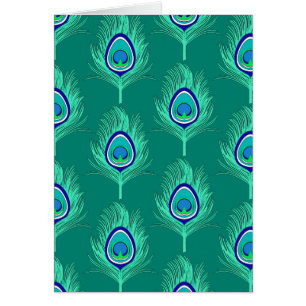 Cartão O pavão empluma-se, Aqua na turquesa/pavão