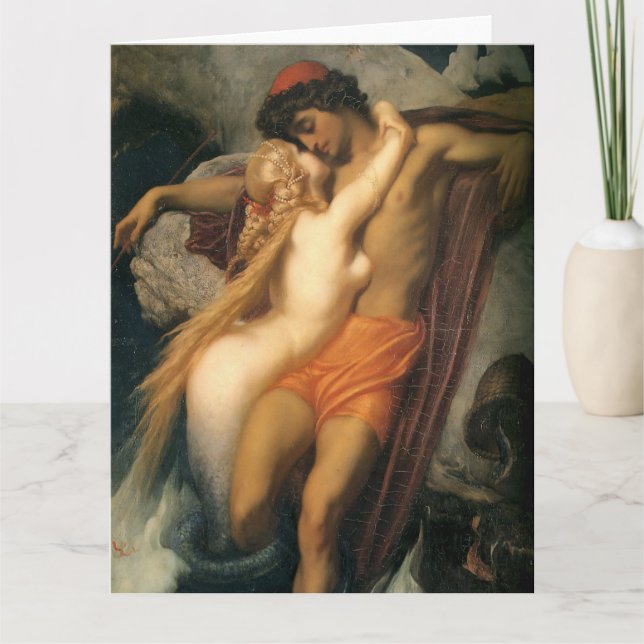 Cartão O pescador e a Syren (por Frederic Leighton) (Frente)