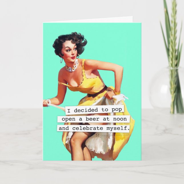 Cartão O pop abre uma garrafa do aniversário da cerveja (Frente)