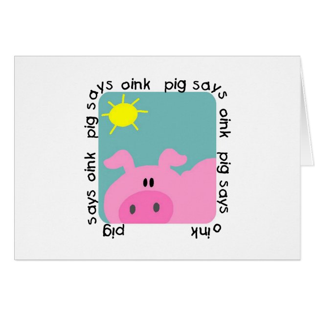 Cartão O porco diz Oink o camiseta e os presentes (Frente Horizontal)