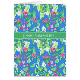 Cartão O Primavera bonito floresce a língua francesa Aniv
