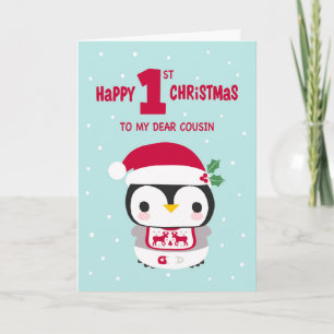 Cartão O Primeiro Natal do meu primo com Pinguim Bebê