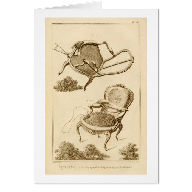 Cartão O processo de estofar uma cadeira, 'do Enc (Frente)