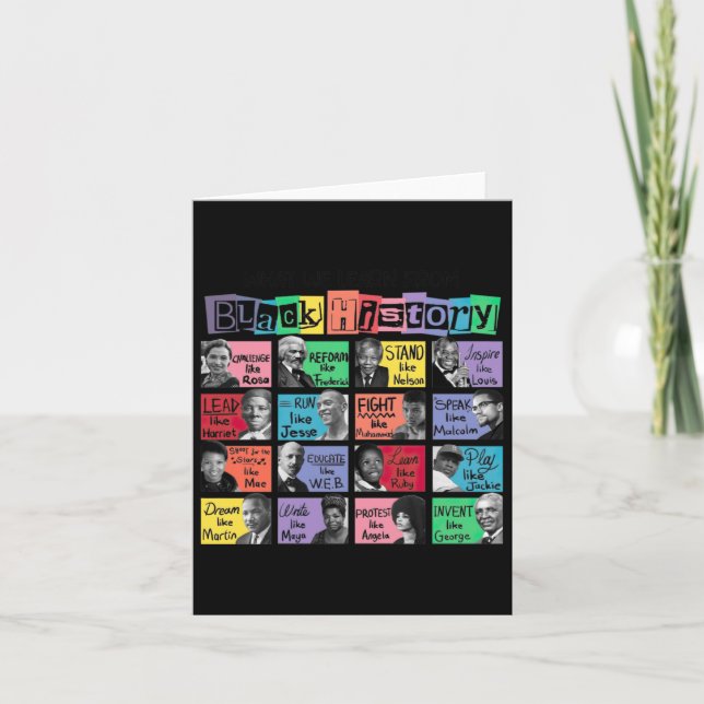 Cartão O que aprendemos com o adesivo de histórico preto (Frente)