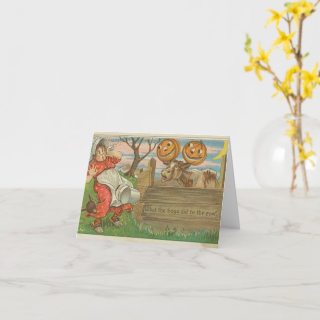 Cartão O que os meninos fizeram para a vaca no Halloween  (Flor Amarela)