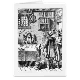 Cartão O receptor dos impostos, após um woodcut 'no uso