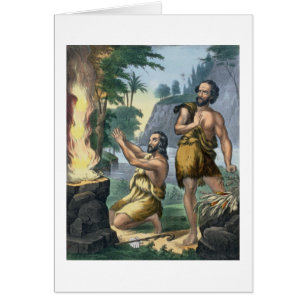 Cartão O sacrifício de Cain e de Abel, de um impressão