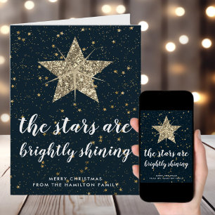 Cartão O Santa Noite   Natal das Estrelas Douradas