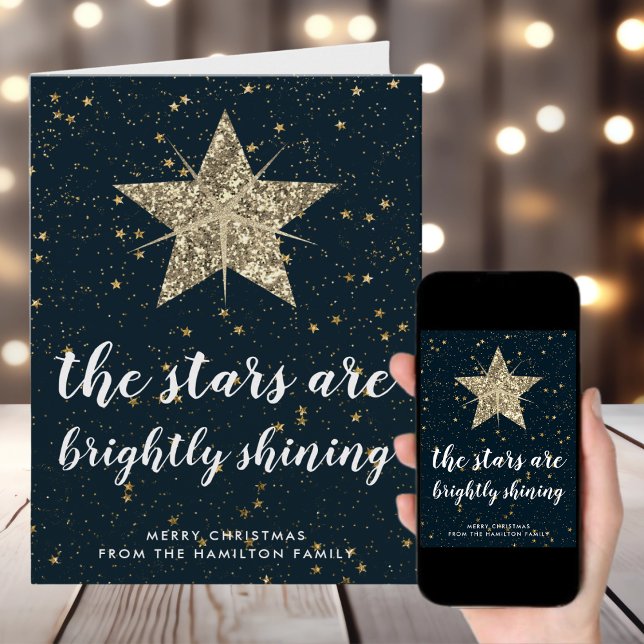 Cartão O Santa Noite | Natal das Estrelas Douradas (Criador carregado)
