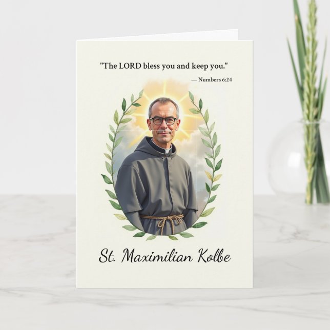 Cartão O santo Maximilian Kolbe, a paz e as bençãos de De (Frente)