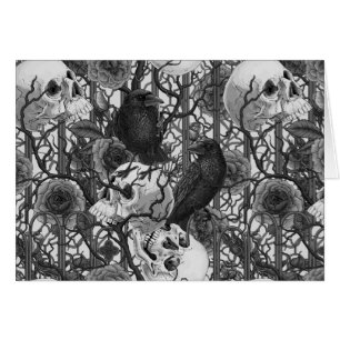 Cartão O segredo do Raven. Ilustração gótica escura e san