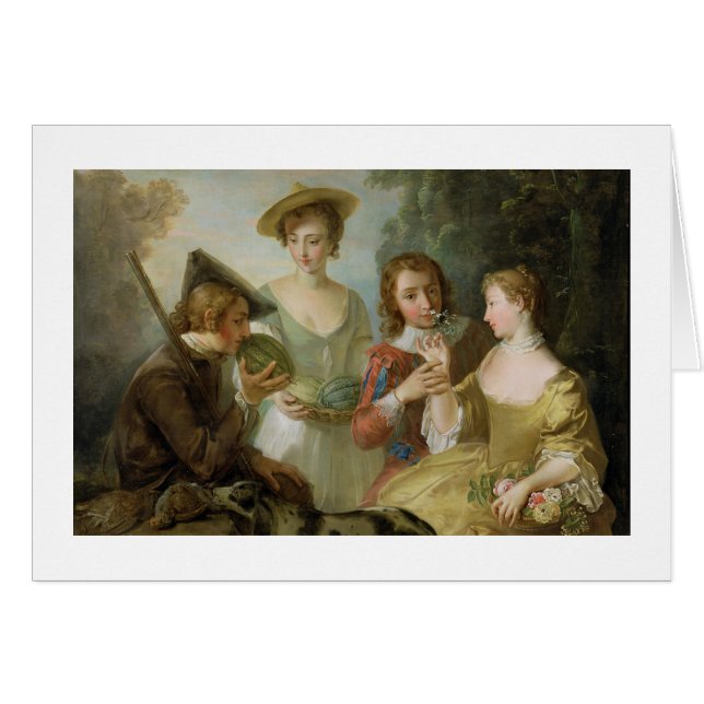 Cartão O sentido de cheiro, c.1744-47 (óleo em canvas) (Frente Horizontal)