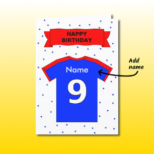 Cartão o t-shirt azul vermelho do 9o aniversário adicion