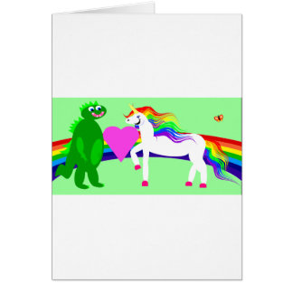 Cartão O unicórnio considera o dinossauro