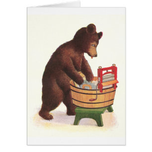 Cartão O urso de ursinho faz a lavanderia