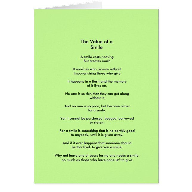 Cartão O valor de um poema do sorriso (Frente)