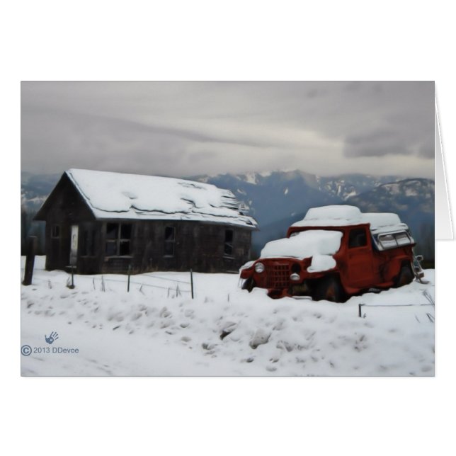 Cartão O velho caminhão vermelho (Frente Horizontal)