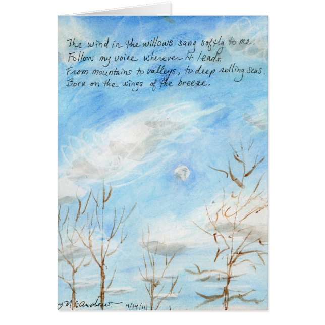 Cartão "O vento nos salgueiros" verse na pintura+para (Frente)
