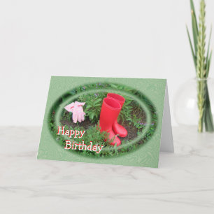Cartão O vermelho de jardinagem carreg o aniversário ou