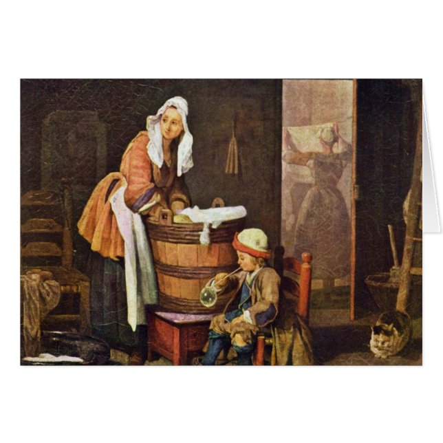 Cartão O Washerwoman, por Chardin Jean-Baptiste Siméon (Frente Horizontal)