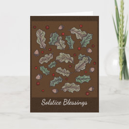 Cartão Oak and Holly Solstice Yule Brown Background
