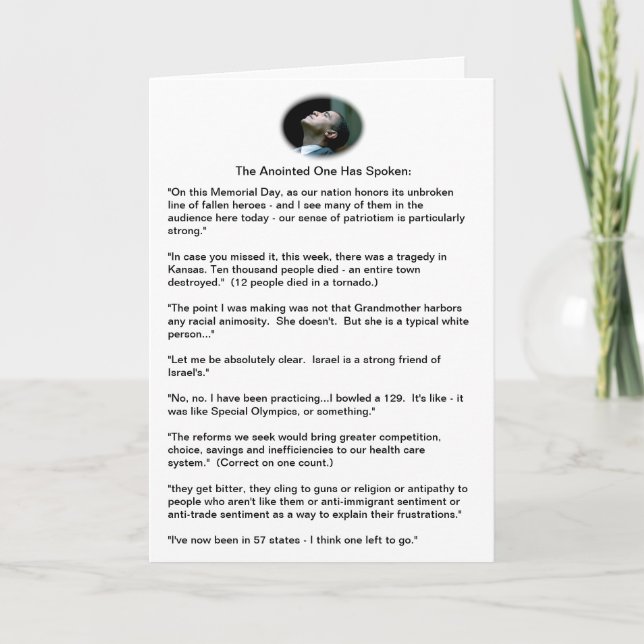 Cartão Obama gaffes - a sampling (Frente)