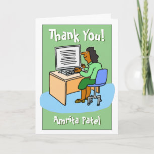 Cartão Obrigado a uma trabalhadora asiática do escritório