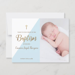 Cartão Obrigado azul do baptismo da foto do bebé moderno