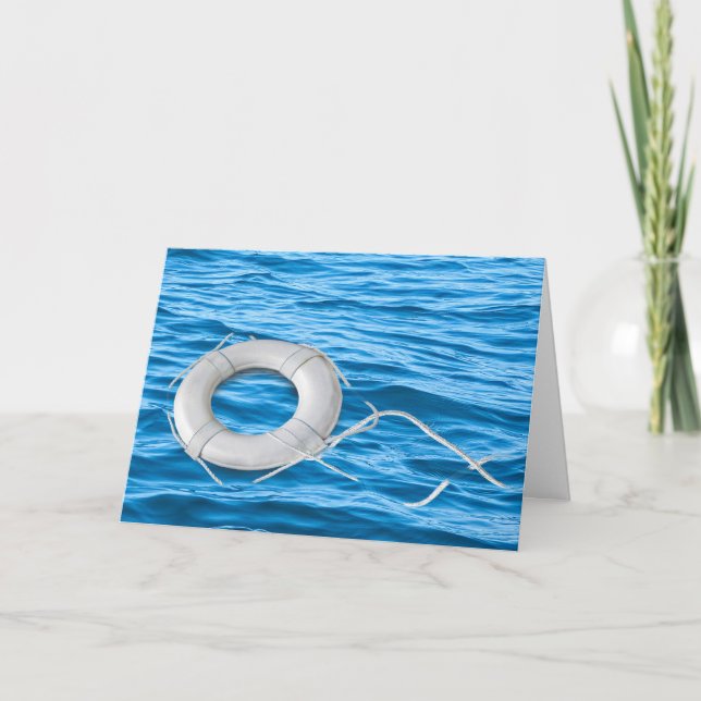 Cartão Obrigado bóia de salvamento flutuando na água (Frente)