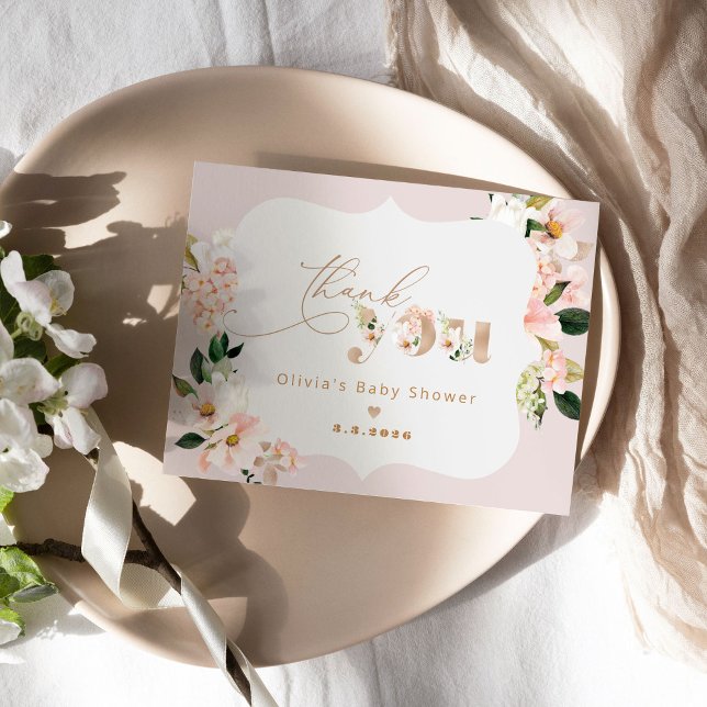 Cartão Obrigado brilhante chá de fraldas elegante floral  (Criador carregado)