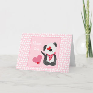 Cartão Obrigado Cachorro Coração Padrão Rosa Branco