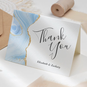 Cartão Obrigado Casamento Ágata Azul Bebê Dourado