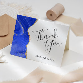 Cartão Obrigado Casamento Ágata Azul Real Dourado