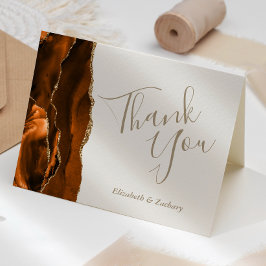 Cartão Obrigado Casamento Ágata Laranja Queimada Dourado