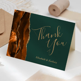 Cartão Obrigado Casamento Ágata Ouro Esmeralda Verde