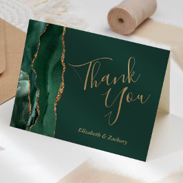 Cartão Obrigado Casamento Ágata Verde Esmeralda Dourado