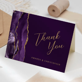 Cartão Obrigado Casamento Ameixa Script Ágata Dourada Rox