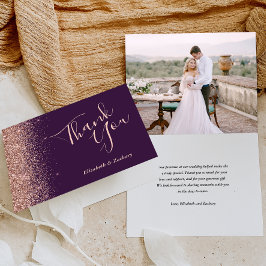 Cartão Obrigado Casamento Brilho Dourado Rosa Roxo