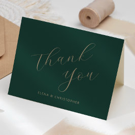 Cartão Obrigado Casamento Caligrafia Ouro Verde Esmeralda