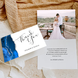 Cartão Obrigado Casamento em Ágata Azul Real Prata