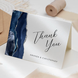 Cartão Obrigado Casamento Escrito em Ágata Azul Prata