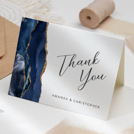 Cartão Obrigado Casamento Escrito em Ágata Dourada Azul M
