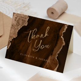 Cartão Obrigado Casamento Escrito em Ágata Dourada Marrom