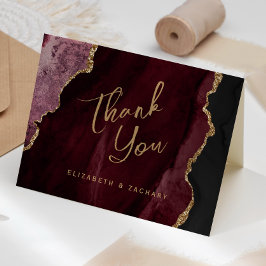 Cartão Obrigado Casamento Escrito em Ágata Dourada Vermel