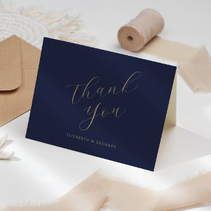 Cartão Obrigado Casamento Escrito em Ouro Azul Marinho