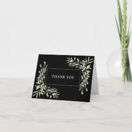 Cartão Obrigado Casamento Folhas Verde Dourado Preto