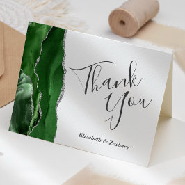 Cartão Obrigado Casamento Prata Ágata Verde Caçador Moder